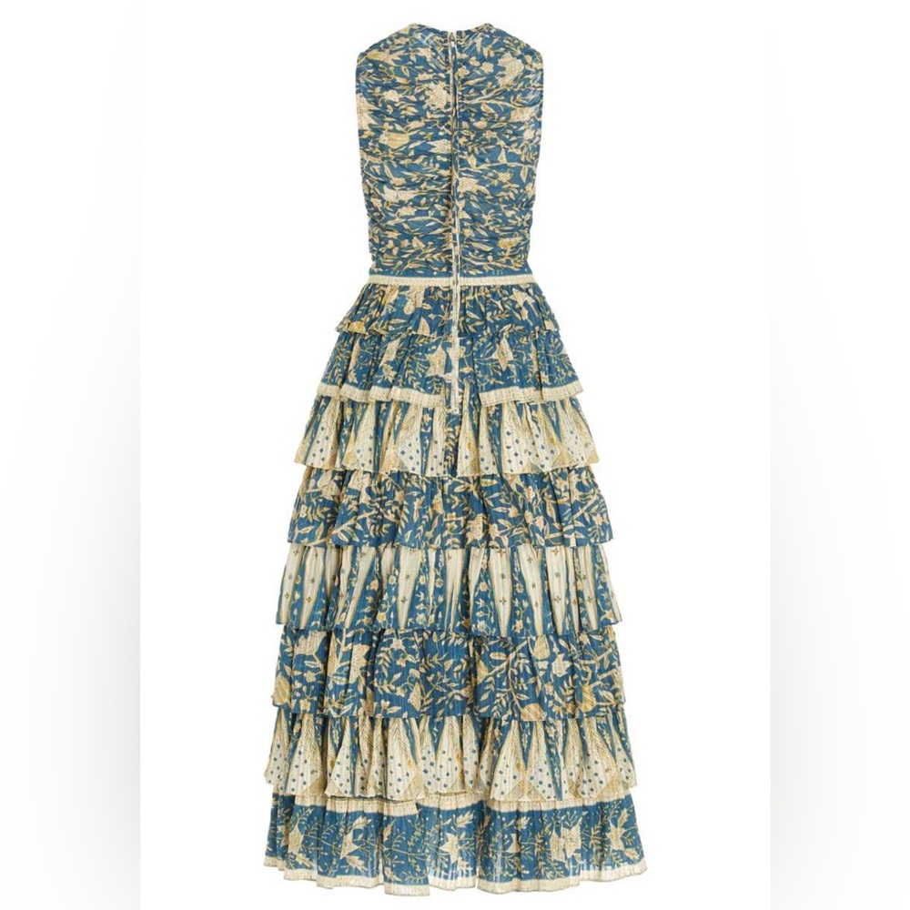 Ulla Johnson Blue and Cream Tiered Ruffled Maxi Dress - Picture 12 of 16